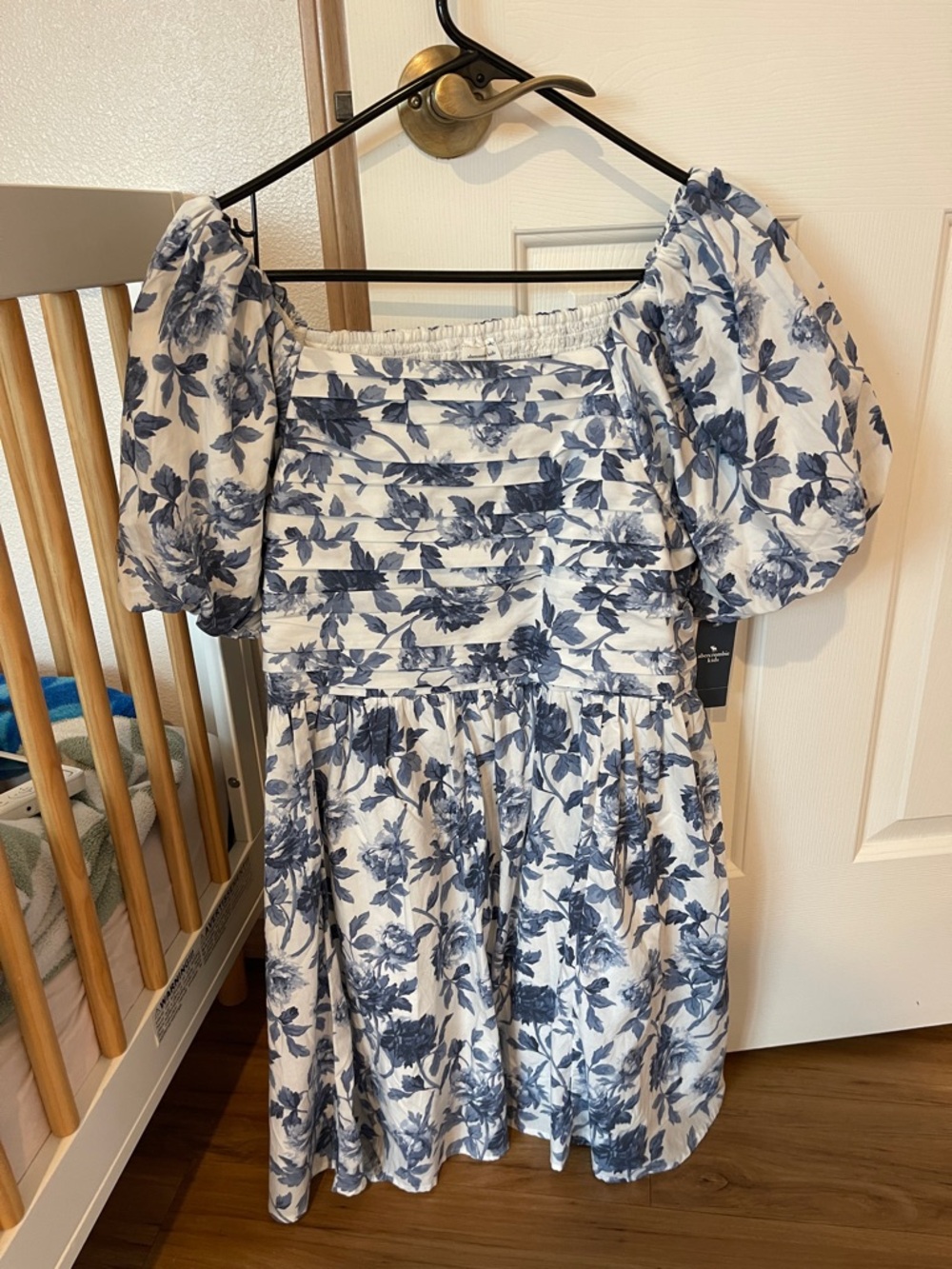 Abercrombie & Fitch Blue Floral Puff-Sleeve Girls Dress